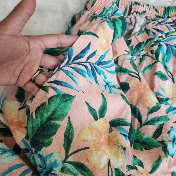 WOMAN WITHIN Linen Maxi Midi Skirt Womens 18 / 20 Large Tropical Florals Pull On - Picture 12 of 14